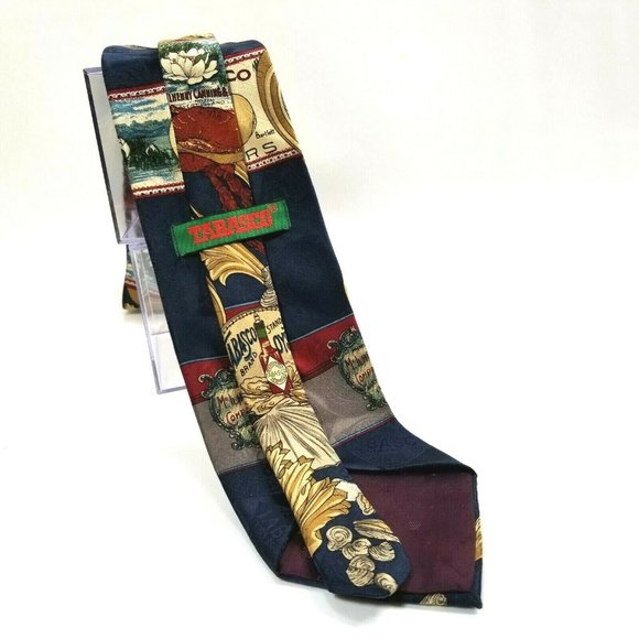 Necktie Navy Blue Tabasco Sauce Oysters J10387 - Picture 4 of 5